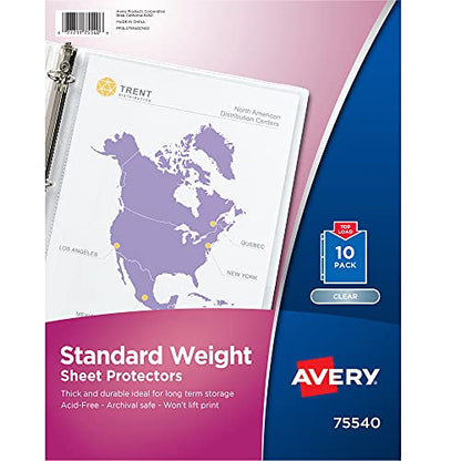 Avery Clear Standard Weight Sheet Protectors, Top Load, 10 Document Protectors (75540) - color: Clear, style: 10 Pack