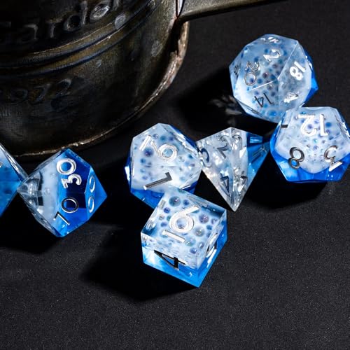 7PCS Cocktail Dice Set,Handmade Sharp Edge Dice Set D&D RPG Polyhedral Die,for Dungeons and Dragons TTRPG Games Roleplaying Games,with Gift Box.(Blue) - color: Cocktail Blue