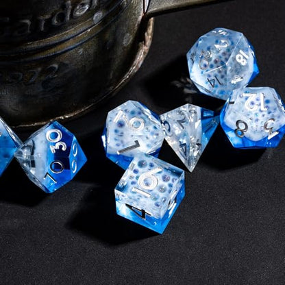 7PCS Cocktail Dice Set,Handmade Sharp Edge Dice Set D&D RPG Polyhedral Die,for Dungeons and Dragons TTRPG Games Roleplaying Games,with Gift Box.(Blue) - color: Cocktail Blue