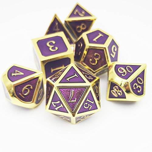 Haxtec Gold Purple Metal DND Dice Set Enamel D&D Dice with Leather Dice Bag Compatible with Dungeons and Dragons Gamer Gift for DND Lovers TTRPG Players DM Masters - color: Gold Purple