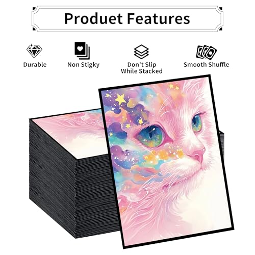 MTG Card Sleeves, Ultra Clear Front & Matte Finish Back, 100 Count Standard Size Matte Art Sleeve for Magic The Gathering - color: Pink Cat