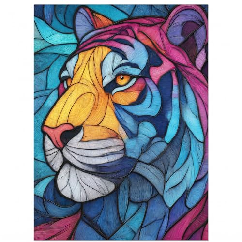 1000 Piece Puzzle for Adults, The Monarch - Embossed Blue Cardboard Colorful Abstract Tiger Art Jigsaw Puzzle for Adults, Premium Quality Brain Game and Wall Decor - color: The Monarch