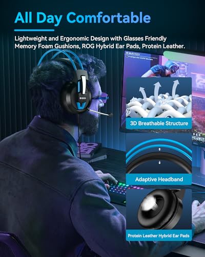Voistek Over Ear Headphones Wired, Computer Headphones with Microphone, Volume Control, 50mm Drivers, Wired Game Headset for PC, Chromebooks, Laptop, Computer - color: Blue
