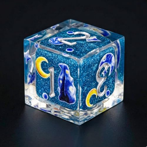 DND Liquid Core Dice Set, 7PCS Blue Galaxy Sharp Edge Resin Dice with Moon Star Planet Design for Dungeons and Dragons, TRPG, RPG,Tabletop Polyhedral Role Playing Games - color: Liquid-starry Sky
