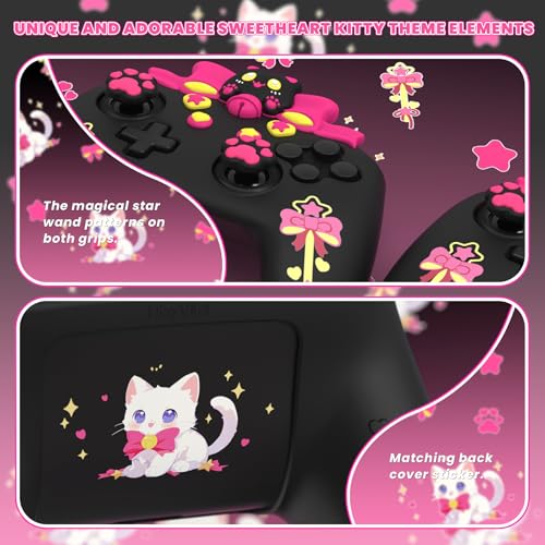 PlayVital Sweetheart Kitty Silicone Skin Compatible with Nintendo Switch Pro Controller Kawaii Anti-Slip Cover, Switch Pro Controller Joystick Grips & Protective Silicone Case - Black - color: Black
