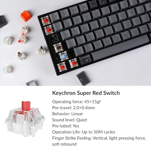 Keychron K4 96% Layout 100 Keys Wireless Bluetooth 5.1/Wired USB Mechanical Gaming Keyboard with Keychron Super Red Switch White LED Backlight N-Key Rollover for Mac Windows PC-Version 2 - color: Keychron Super Red Switch, size: Version 2