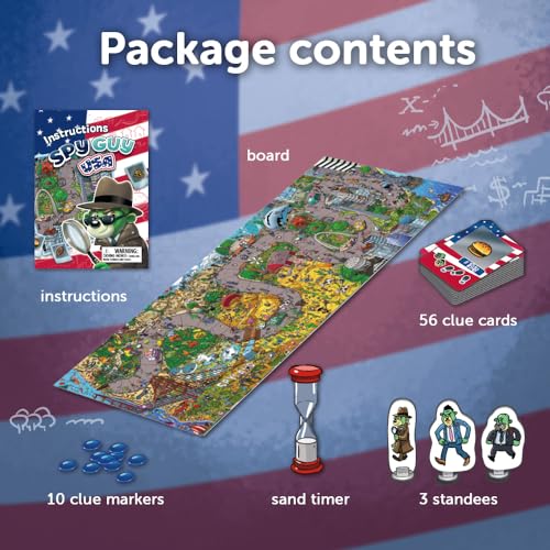 Trefl Spy Guy USA Cooperative Detective Game, Family Board Game, Huge Cartoon Board, US Monuments and Symbols, for Adults and Children Aged 5 and Over