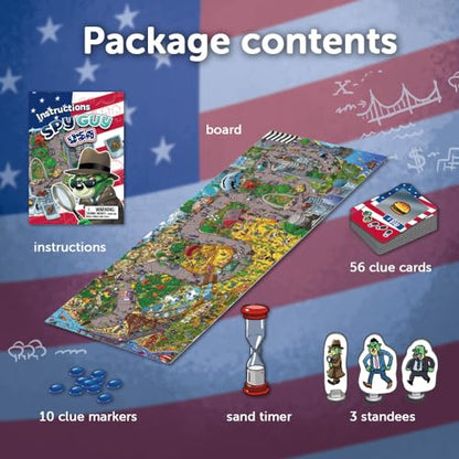 Trefl Spy Guy USA Cooperative Detective Game, Family Board Game, Huge Cartoon Board, US Monuments and Symbols, for Adults and Children Aged 5 and Over