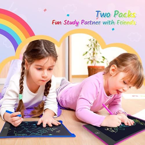 TECJOE 10 Inch 2 Pack LCD Writing Tablet, Colorful Doodle Board Drawing Tablet for Kids, Kids Travel Learning Toys Christmas Birthday Gifts for 3 4 5 6 7 8 Year Old Boys and Girls Toddlers - color: Dark Blue Magenta