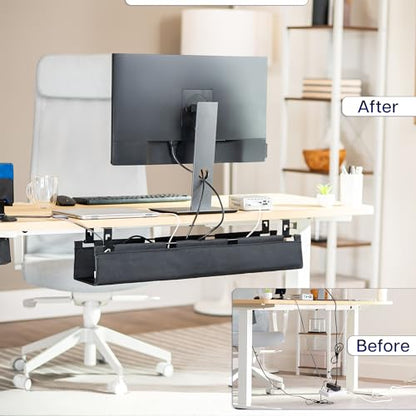 VIVO Screw-on Under Desk 31 inch Fabric Cable Management Tray, Wire Concealer, Power Strip Storage, Workspace Organization, Easy Fold Down Access, Black, DESK-AC31F-S - size: 31"