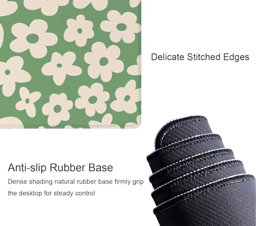 Large Gaming Mouse Pad with Stitched Edges, Green Background Groovy Flowers Desk Mat, Extended XL Keyboard Pad, Non-Slip Rubber Base Desk Pad for Keyboard and Mouse, 31.5X11.8 inch - color: Green Background Groovy Flowers
