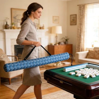 Klmnop 35 Inch Mahjong Mat Storage Bag with Adjustable Strap | Protect and Organize Your Mat with Drawstring Closure, Blue Waterproof Polyester Carrying Case for Board Games Travel Storage