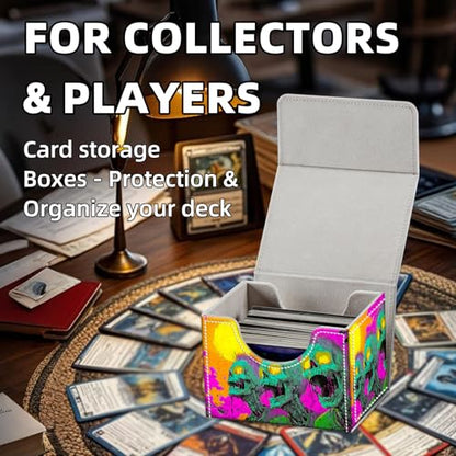 Trading Card Storage Box, Holds 100+ for MTG Cards, PU Leather with Magnetic Closure, Neon Green Zombies in Psychedelic Scene Durable Deck Box for Magic the Gathering, Trading Card Games - color: Neon Green Zombies in Psychedelic Scene