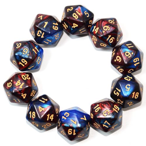 SmartDealsPro 10-Pack 20 Sided Dice D20 Polyhedral Dice for DND RPG MTG Table Game(Blue-Red) - color: Blue-red