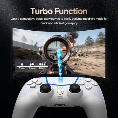 BETMI Wireless Controller for PS-5/Pro/Slim/PC, Hall Joysticks(Off-White) | Bluetooth Gaming Controller with LED Channel Light/Turbo/6Axis Gyro/Dual Vibration/Touchpad/3.5mm Audio Jack/Speaker Function