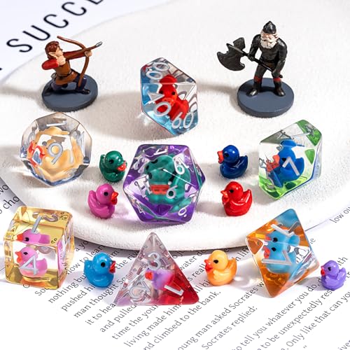 Duck Resin D&D Dice Set, 7-Piece DND Polyhedral Dice (D4, D6, D8, D10, D12, D20, D%) Dungeons and Dragons Dice Set - color: Duck-seven Colored