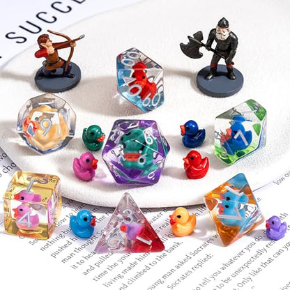 Duck Resin D&D Dice Set, 7-Piece DND Polyhedral Dice (D4, D6, D8, D10, D12, D20, D%) Dungeons and Dragons Dice Set - color: Duck-seven Colored