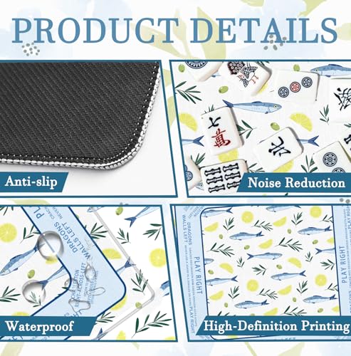 Blue Nautical Coastal Beach Sardine Lemon Mahjong Mat 31.5" x 31.5", Non-Slip Noise Reduction Mahjong Table Cover Accessories Supplies for Dominoes Poker Card Board and Tile Games Gifts - color: Blue Nautical Coastal Beach Sardine