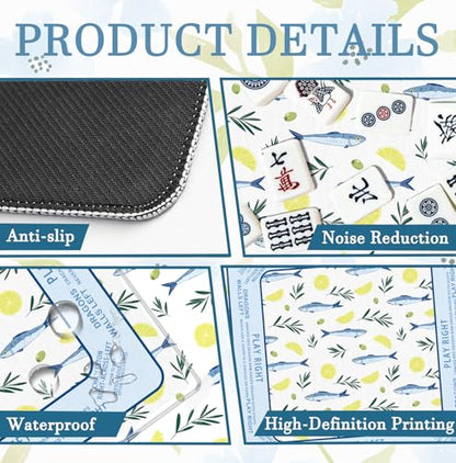 Blue Nautical Coastal Beach Sardine Lemon Mahjong Mat 31.5" x 31.5", Non-Slip Noise Reduction Mahjong Table Cover Accessories Supplies for Dominoes Poker Card Board and Tile Games Gifts - color: Blue Nautical Coastal Beach Sardine