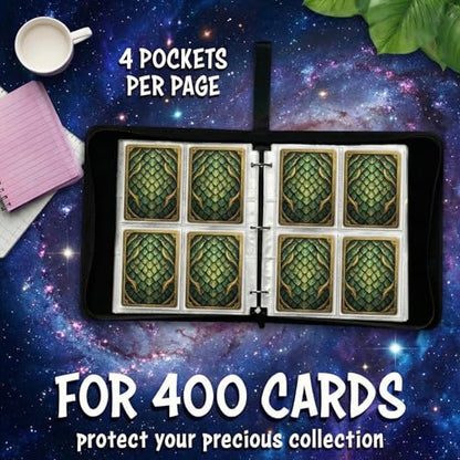 Trading Card Binder Small 4 Pocket,capacity of 400 Cards, 50 Clear Sheets Included, 3 Rings And Zipper, Cards Binder, Collector Binder, Water Proof with Dragon Design (Hands Red White, Small) - color: Hands Red White, size: Small