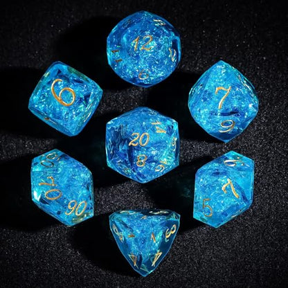 7PCS DND Dice Set,Transparent Sharp Edge Dice Set D&D RPG Polyhedral Die,for Dungeons and Dragons TTRPG Games Roleplaying Games,with Gift Box(Galaxy Blue) - color: Galaxy Blue