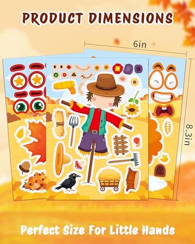 Aowplc 48 Sheets Fall Make a Face Stickers, 12 Designs Fun Fall Crafts for Kids, Autumn Festival Party Favors, Classroom Activities & Games - style: Fall Harvest
