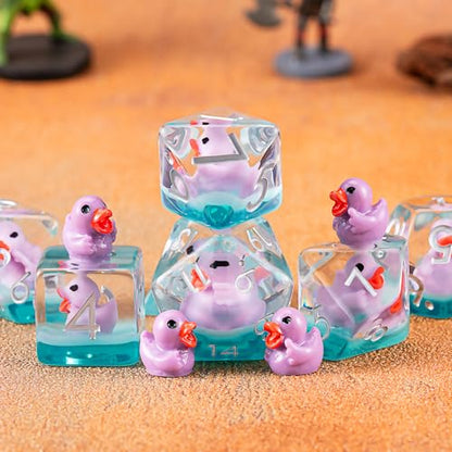 Duck DND Resin Dice Set, Polyhedral D&D Duck Dice Inclusion Dice for Dungeons and Dragons MTG RPG for 15 Years and Up - color: Purple Duck