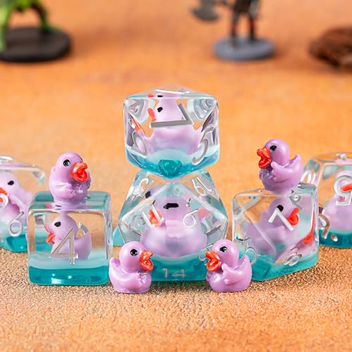 Duck DND Resin Dice Set, Polyhedral D&D Duck Dice Inclusion Dice for Dungeons and Dragons MTG RPG for 15 Years and Up - color: Purple Duck