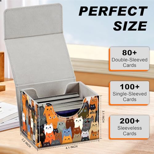 Magnetic Closure TCG Deck Box Portable Card Holder Trading Card Deck Box | PU Leather Collectible Card Case Game Trading Card Deck Box Storage Scratch Resistant Lining, A Crowd Of Cute Cats - color: A Crowd Of Cute Cats