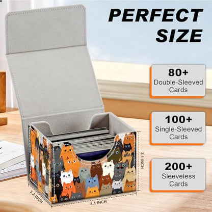 Magnetic Closure TCG Deck Box Portable Card Holder Trading Card Deck Box | PU Leather Collectible Card Case Game Trading Card Deck Box Storage Scratch Resistant Lining, A Crowd Of Cute Cats - color: A Crowd Of Cute Cats