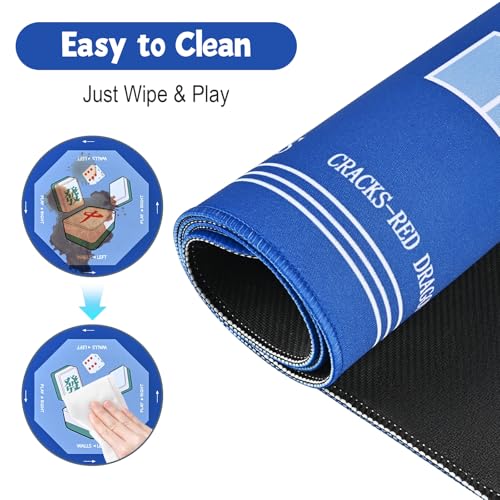 Goldge Mahjong Table Mat - 32" x 32" Mahjong Mat | Waterproof Non-Slip， Ideal for Table Games, Cards, Dominoes, and Board Games - color: Blue