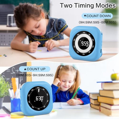 Visual Timer for Kids Rechargeable,10-Hour Digital Timer,Magnetic Timer with Visual Time Bars Design,3 Brightness/3 Volume Adjustable,Countdown/up Timers for Classroom Study Game Gym Kitchen Office