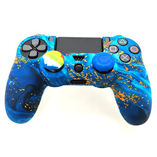 Silicone Skin Cover for Ps4 Controller (1pc Anti-Slip Case, 1 Pair L2 R2 Trigger Extender, 4pcs Thumb Grips,4pcs LED Light Bar Decal) Protector for DualShock PS4/ Slim/Pro Controller (sky blue&yellow) - color: sky blue&yellow