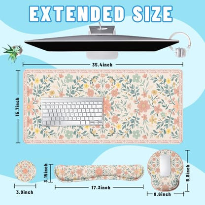 Boho Mandala Desk Mat Set Retro Floral Art Large Mouse Pad with Wrist Rest 4in1 Desk Mat for Desktop Ergonomic Keyboard Wrist Support Anti-Slip Computer Ergonomic Mouse Pad Home Office Gaming - color: Boho Mandala