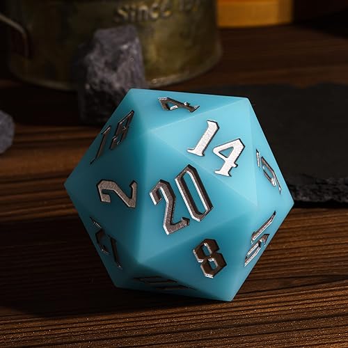 55mm Silicone D20 DND Dice, Large D20 Single 20 Sided Dice | Glow-in-the-Dark D20 Giant Dice with Gift Box for Dungeons and Dragons RPG Bar Pub Club Party Games (Sky Blue/Sliver) - color: Sky Blue/Sliver