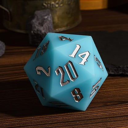 55mm Silicone D20 DND Dice, Large D20 Single 20 Sided Dice | Glow-in-the-Dark D20 Giant Dice with Gift Box for Dungeons and Dragons RPG Bar Pub Club Party Games (Sky Blue/Sliver) - color: Sky Blue/Sliver