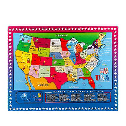 Wooden USA Map Puzzle, 46 Pieces US Map Puzzle for Kids, Educational Geography Puzzles United States Map Puzzle for Boys Girls Birthday Gift