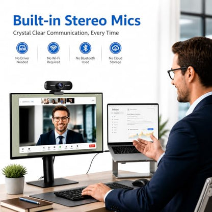 Gritto 1080P HD Webcam with Auto Focus & Microphone, 30FPS Computer Camera, USB Plug-and-Play with Type-C Adapter, 360° Rotating Webcam for Zoom Meetings, Teams, Streaming & Online Classes