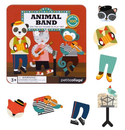 Petit Collage Magnetic Play Set, Animal Band – Mix & Match Magnetic Game Board, Ideal for Ages 3+ – Includes 2 Magnetic Scenes and over 25 Magnet Pieces, Ideal Travel Activity for Kids - color: Mag Play Set Animal Band