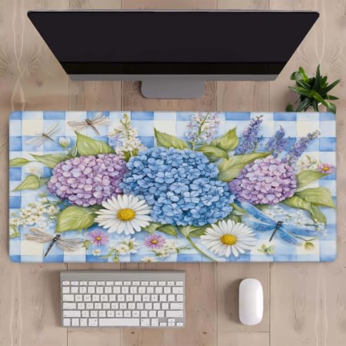 Hydrangea Dragonfly Lattice Gaming Mouse Pad, with Stitched Edges, Rubber Base Keyboard and Mouse pad Desk Mat Non-Slip Waterproof Protector Writing Pad for Work Game Office Home 15.7x35.4in - color: B 004, size: X-Large