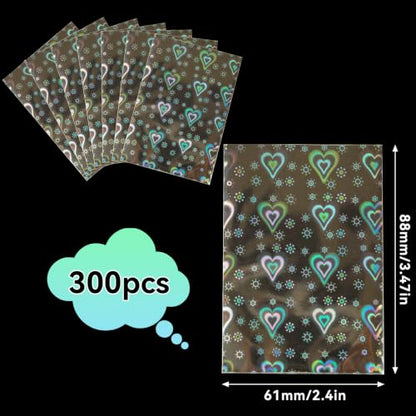 HFATMOS 300 Pcs Photocard Sleeves Laser Flashing Holographic Card Protector | Dustproof Card Sleeves for Mini Photos Credit Name Trading Cards Album Photo Cards, Heart Pattern - color: Heart Pattern