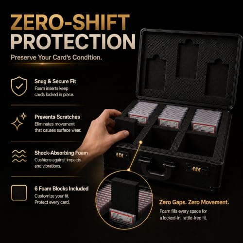 Graded Card Storage Box - Card Slab Case with Lock - 3 Row Trading Card Case with 6 Foam Inserts - Sports Card Case Fits PSA, BGS, SGC, CGC Slabs - Holds 480+ Toploaders - size: 3 rows