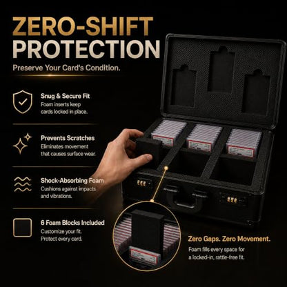 Graded Card Storage Box - Card Slab Case with Lock - 3 Row Trading Card Case with 6 Foam Inserts - Sports Card Case Fits PSA, BGS, SGC, CGC Slabs - Holds 480+ Toploaders - size: 3 rows