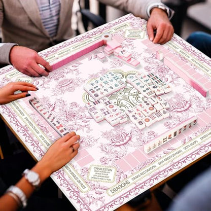 party greeting Chinoiserie Mahjong Mat with Black Carrying Bag 31.5 x 31.5 Inches Multi Purpose Game Table Cover Anti Slip and Noise Reduction for Mahjong Poker Board Card Dominoes Games(Pink) - color: Pink