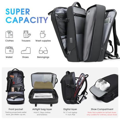 TANGCORLE Vacuum-Compressed Travel Backpack: Expandable, Airline-Approved Laptop Backpack—Unisex Business Backpack - color: Black-a50l