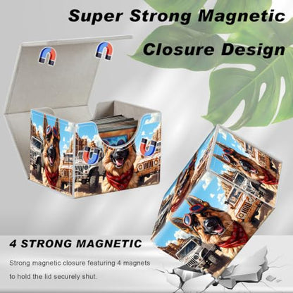 Magnetic Closure TCG Deck Box Portable Card Holder Trading Card Deck Box | PU Leather Collectible Card Case Game Trading Card Deck Box Storage Scratch Resistant Lining, Cool Dog Desert Offroad Jeep - color: Cool Dog Desert Offroad Jeep
