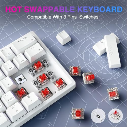 AULA 60 Percent White Mechanical Gaming Keyboard, 29 RGB Backlit Custom Hot Swappable Keyboards, Red Switch 60% Mini Small Wired Compact Design for PC/Mac/Laptop/Wins(Wired Version)