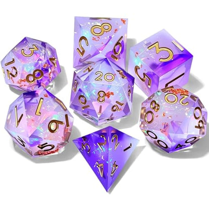 Dungeons and Dragons dice Set DND, polyhedral D&D Resin dice Set, Suitable for Role-Playing dice Game RPG Pathfinder DND dice Set - color: Colorful Purple Gold Lettering