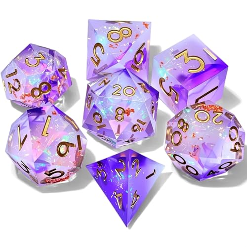 Dungeons and Dragons dice Set DND, polyhedral D&D Resin dice Set, Suitable for Role-Playing dice Game RPG Pathfinder DND dice Set - color: Colorful Purple Gold Lettering