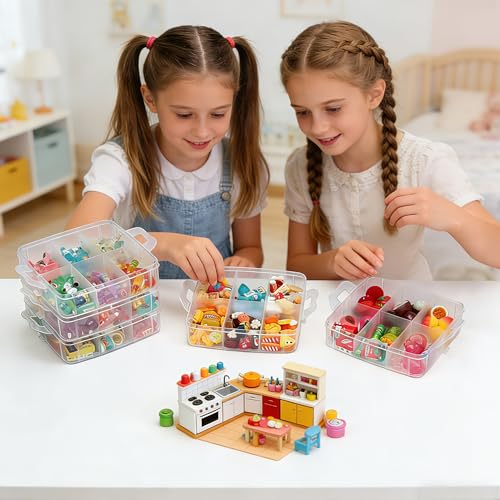 5-Tier Minibrand Storage Case, Adjustable Organizer Box for Toys | Plastic case with adjustable compartments for mini collectibles and figures. Case only, Minibrands not included.